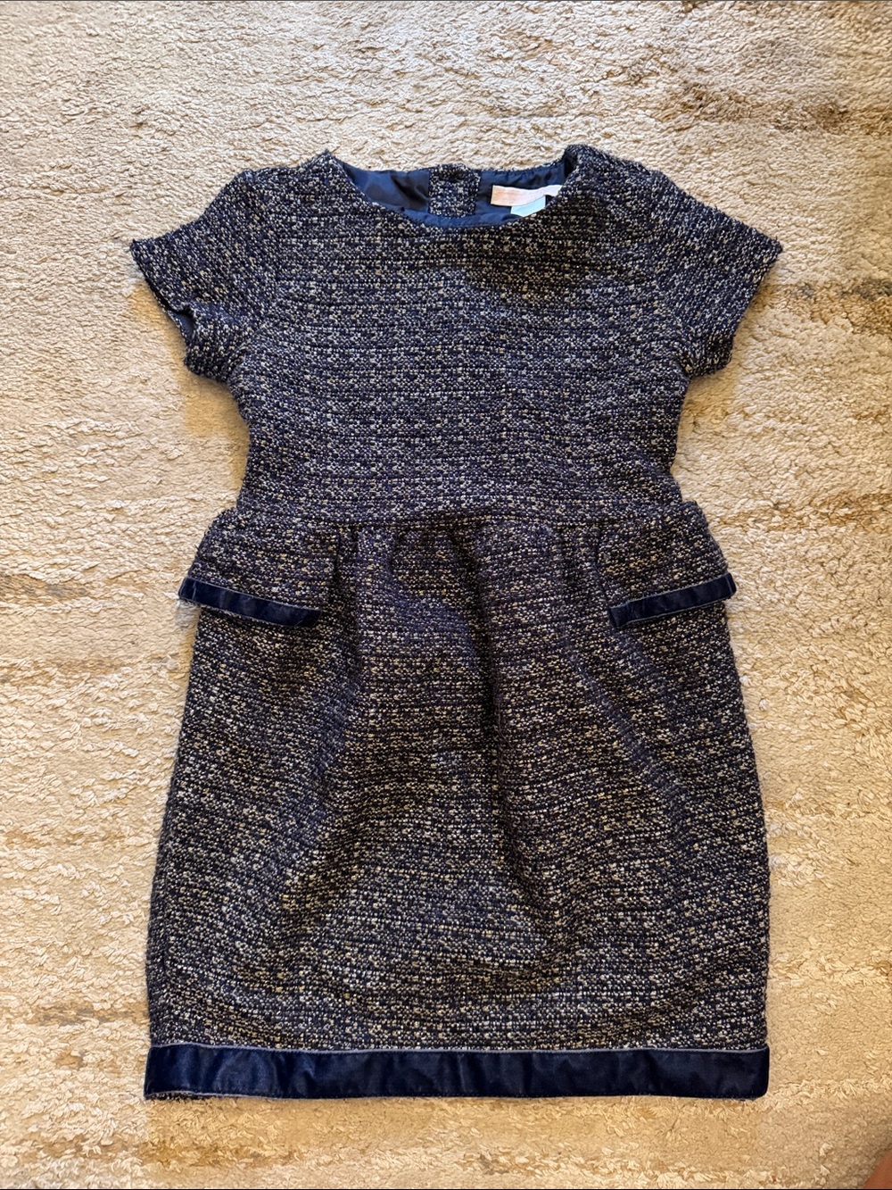 Janie and Jack Classic Navy Tweed Girls' Dress with Velvet Trim